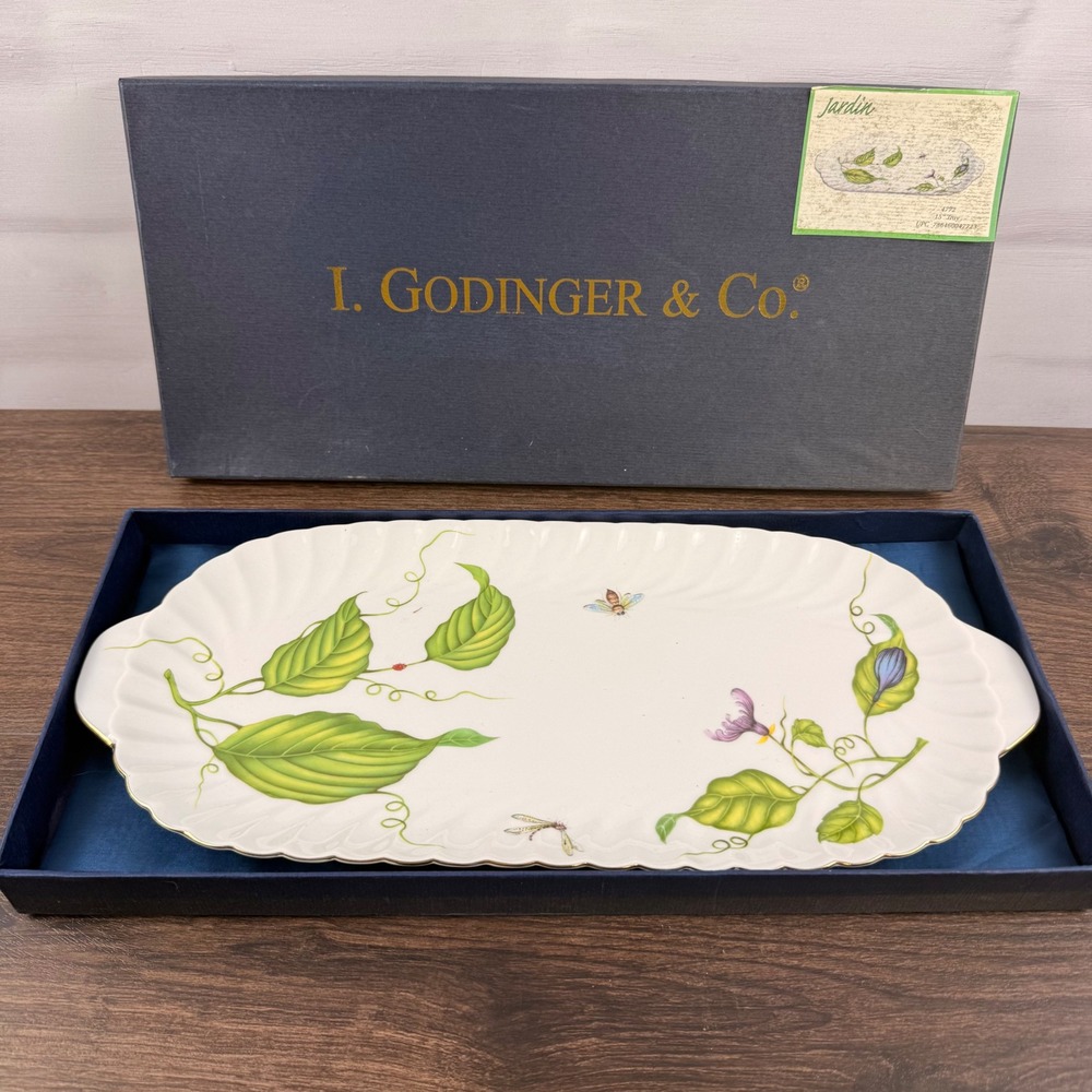 Godinger Jardin 15" Porcelain Serving Tray Botanical Insects Boxed